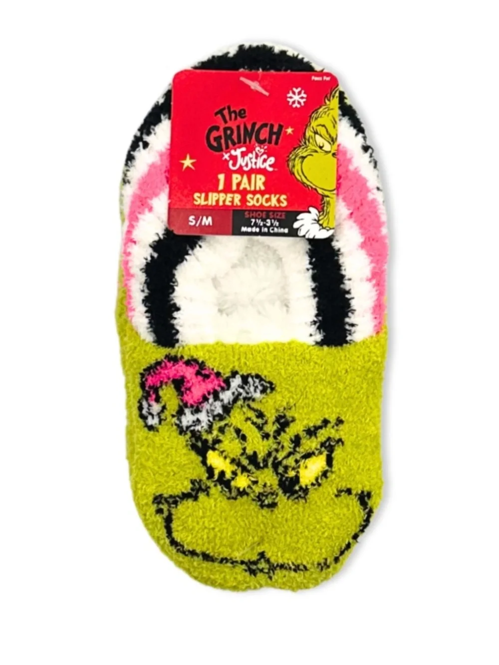 The Grinch Girls Justice Slipper Socks 1 PR Size S/M NWT